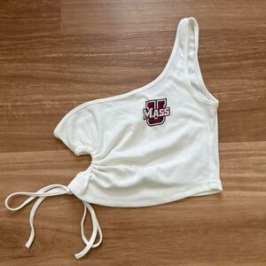 UMass One-Shoulder White Crop Top
